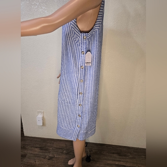 For Cynthia Linen Blend Multicolored Striped Summer Dress Size Large Whit Pocket - Picture 4 of 12